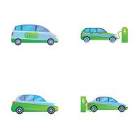 Electric automobile icons set cartoon . Sustainable and renewable power vector