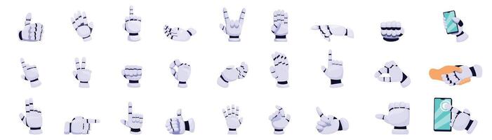 Robot hand gestures icons set cartoon . Mechanical cyborg vector