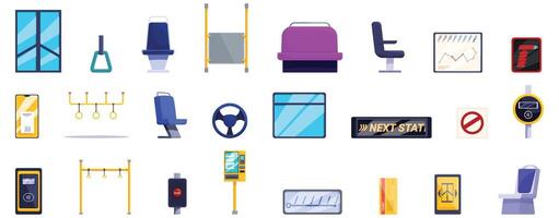 Bus interior icons set cartoon . Public seat vector