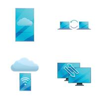 Internet technology icons set cartoon . Various modern technical device vector