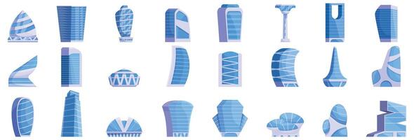 Futuristic metropolis architecture icons set cartoon . Future shape vector