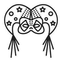 Jester masquerade masks, harlequin costume part, single black line icon vector