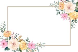 Yellow pink rose flower watercolor frame vector