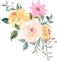 Yellow pink floral watercolor bouquet vector
