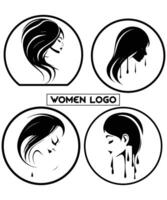 women long hair style icon, logo women face on white background vector