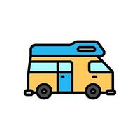 Colored line icon of camper van, isolated background vector