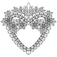 Cute flower and heart frame hand drawn for adult coloring book vector