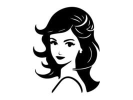 An enigmatic black and white silhouette of a girl with flowing hair vector