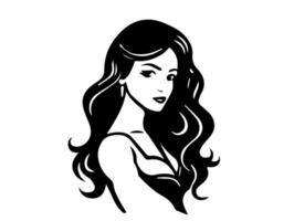 An enigmatic black and white silhouette of a girl with flowing hair vector