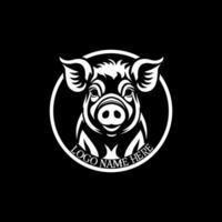 cerdo logo, minimalista, círculo, negro y blanco vector