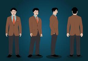 A businessman all view cartoon character design for 2d animation vector