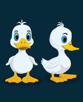 nuevo nacido blanco Pato frente y lado ver dibujos animados personaje diseño vector