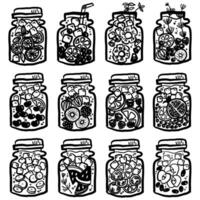 Hand Drawn Infused Water Jars with Fresh Fruits vector