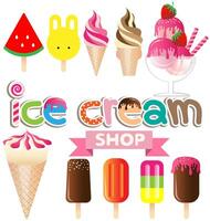 Collection of ice creams for dessert summer menu vector