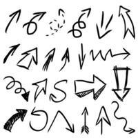 colección de mano dibujado flechas en varios estilos y direcciones en un blanco antecedentes vector