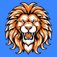 Isolated Lion Head on Blue Background. Wildlife Animal template vector