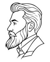 barbado hipster hombre cabeza retrato en perfil bosquejo dibujo. Barbero tienda ilustración vector