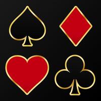 Casino Gold Elements Card Suits Set on Dark Grey background vector