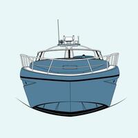 Front view luxury yacht illustration and line-art design. vector