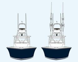 alto calidad frente ver pescar barco ilustración y arte lineal, cuales imprimible en varios materiales vector