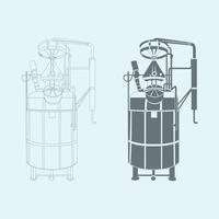 Bioreactor device one-color design and line art illustration. vector