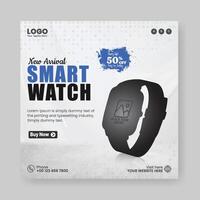 Smartwatch product promotion banner. New arrival smart watch web banner for social media post vector