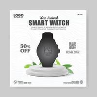 Smartwatch product promotion banner. New arrival smart watch web banner for social media post vector