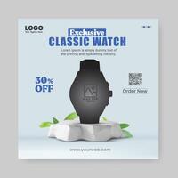 Smartwatch product promotion banner. New arrival smart watch web banner for social media post vector