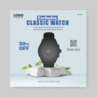 Smartwatch product promotion banner. New arrival smart watch web banner for social media post vector