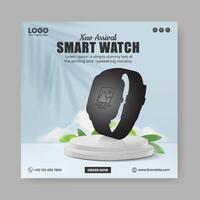 Smartwatch product promotion banner. New arrival smart watch web banner for social media post vector