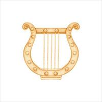 Ancient greek lyre. Antique musical instrument. Military marching band emblem. Watercolor illustration isolated on white background. For theatre and play posters, ticket designs, cards, musician gifts vector