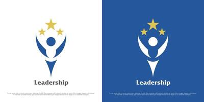 Work leadership logo design illustration. Silhouettes people person worker boss supervisor manager founder success employer company office staff. Star business simple minimal abstract icon symbol. vector