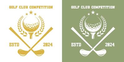 Golf club emblem logo icon illustration. Silhouettes of sports teams golf competition championship arena match win tournament. Simple minimal vintage old classic design symbol ball ribbon leaf stamp. vector