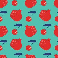 Pomegranate and cherry seamless pattern. . For wrapping paper, clothes, cover, case vector