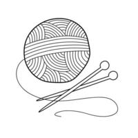 Yarn ball of thread needles. Illustration in doodle style on a white background. vector