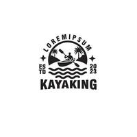 kayak boat paddle pedal, silhouette of river stream kayaker logo design vector