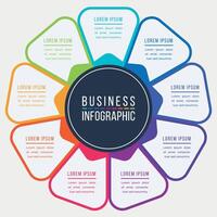 Business Infographic circle design 9 steps, objects, options or elements business information colored vector