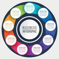 Business Infographic circle design 9 steps, objects, options or elements business information colorful vector