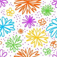 Seamless pattern with hand drawn graphic flower and dots. Floral design. vector