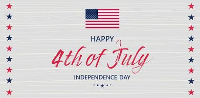 Happy 4th of July banner. Happy Independence day. Congratulations on the federal holiday in America. Banner with stars and inscriptions on a wooden background. vector