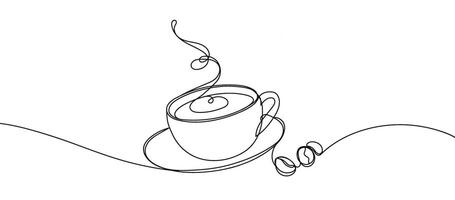 Coffee cup outline. Continuous line drawing with cup of coffee and coffee beans. Breakfast outline illustration. vector