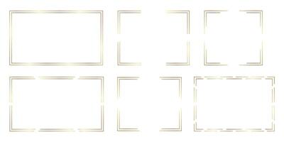 Gold shiny glowing frame set isolated on white background. Golden luxury frame variations. vector