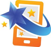 Star over smartphone Logo Design vector