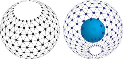 3d esfera malla red, globo o pelota en circulo red cable, digital tierra. 3d esfera en estructura metálica o geométrico red en puntos y líneas o malla cuadrícula marcos, Ciencias y tecnología objeto vector