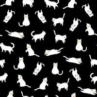 Cute White Cats Seamless Pattern on Black Background vector