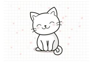 Cartoon cat with a sitting pose and a smile with closed eyes. Cat behavior, body language and facial expressions. vector