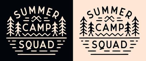 Summer camp squad crew lettering camper badge camping emblem forest retro vintage aesthetic matching school teacher scout animator shirt print vector