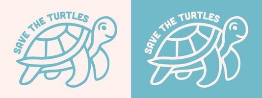 salvar el tortugas Insignia logo pegatina letras sencillo minimalista linda azul estético océanos mar conservación activista imprimible el plastico gratis productos mundo Oceano día impresión gráfico camisa diseño vector