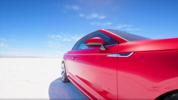 Close up detail of sport car in salt desert video