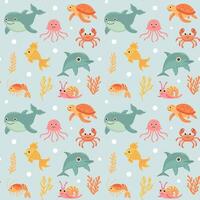 Nautical seamless pattern with cute sea animals. Marine print for fabric and nursery. vector